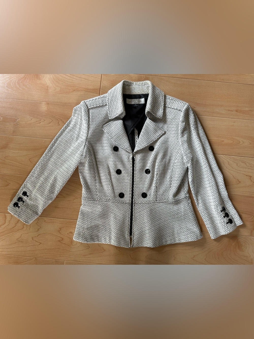 Tahari Classic Women's Textured Double-Breasted Jacket - white/Black size 8P